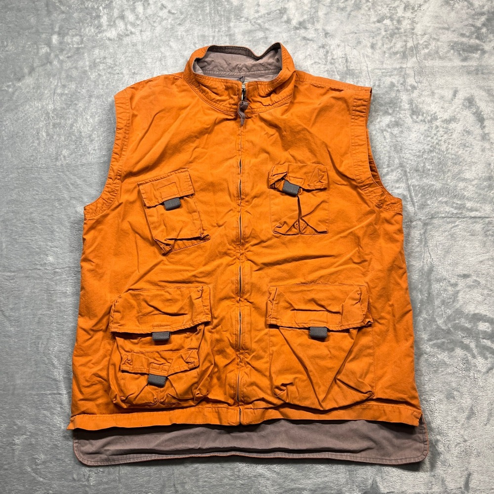 Vintage Bugle Boy Authentics Utility Vest Mens Orange Gorpcore Cargo Fishing XL